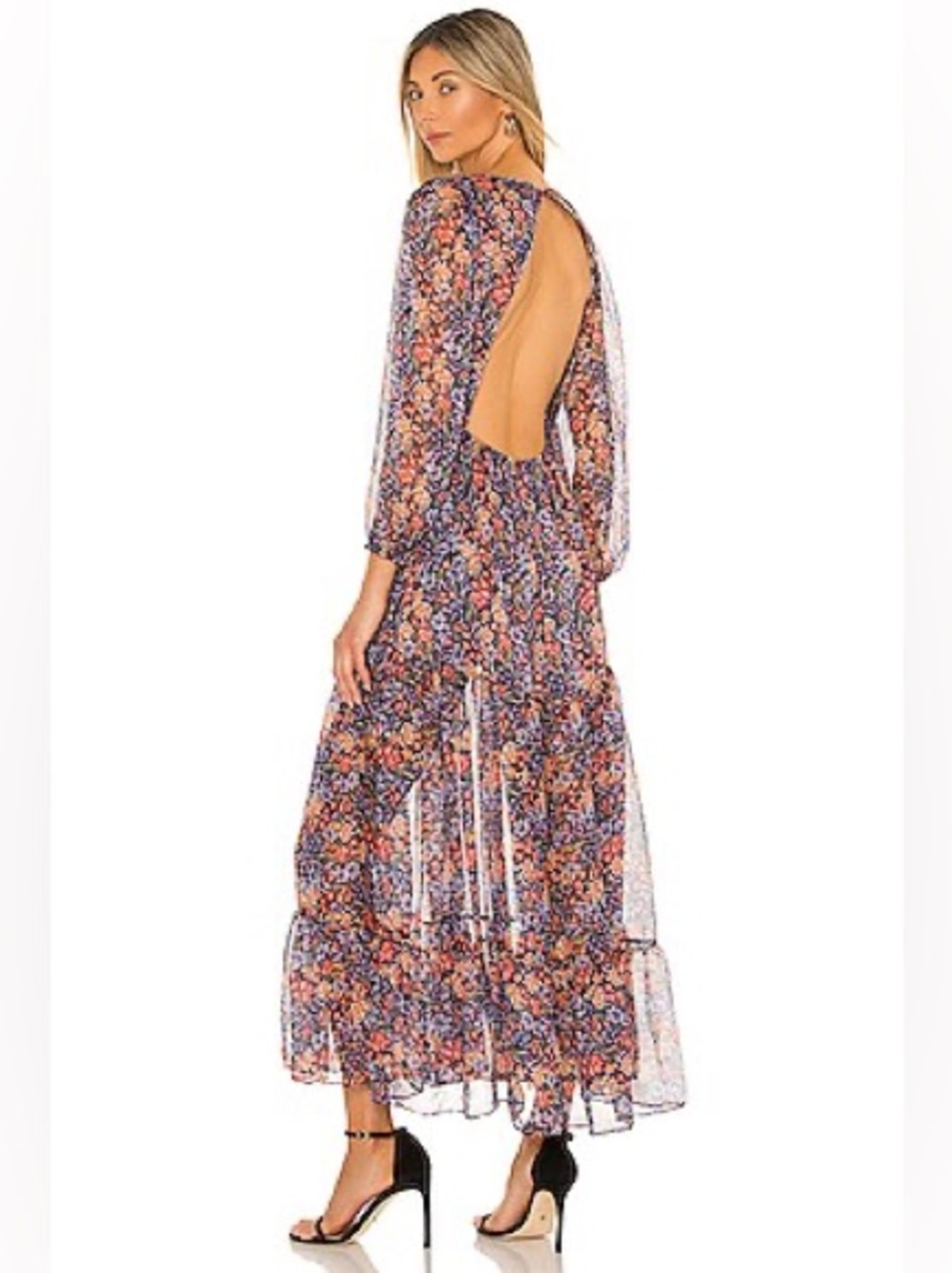 MISA Anahita Dress in Agusta Floral Open-Back Maxi Dress in Multi-Color Small
